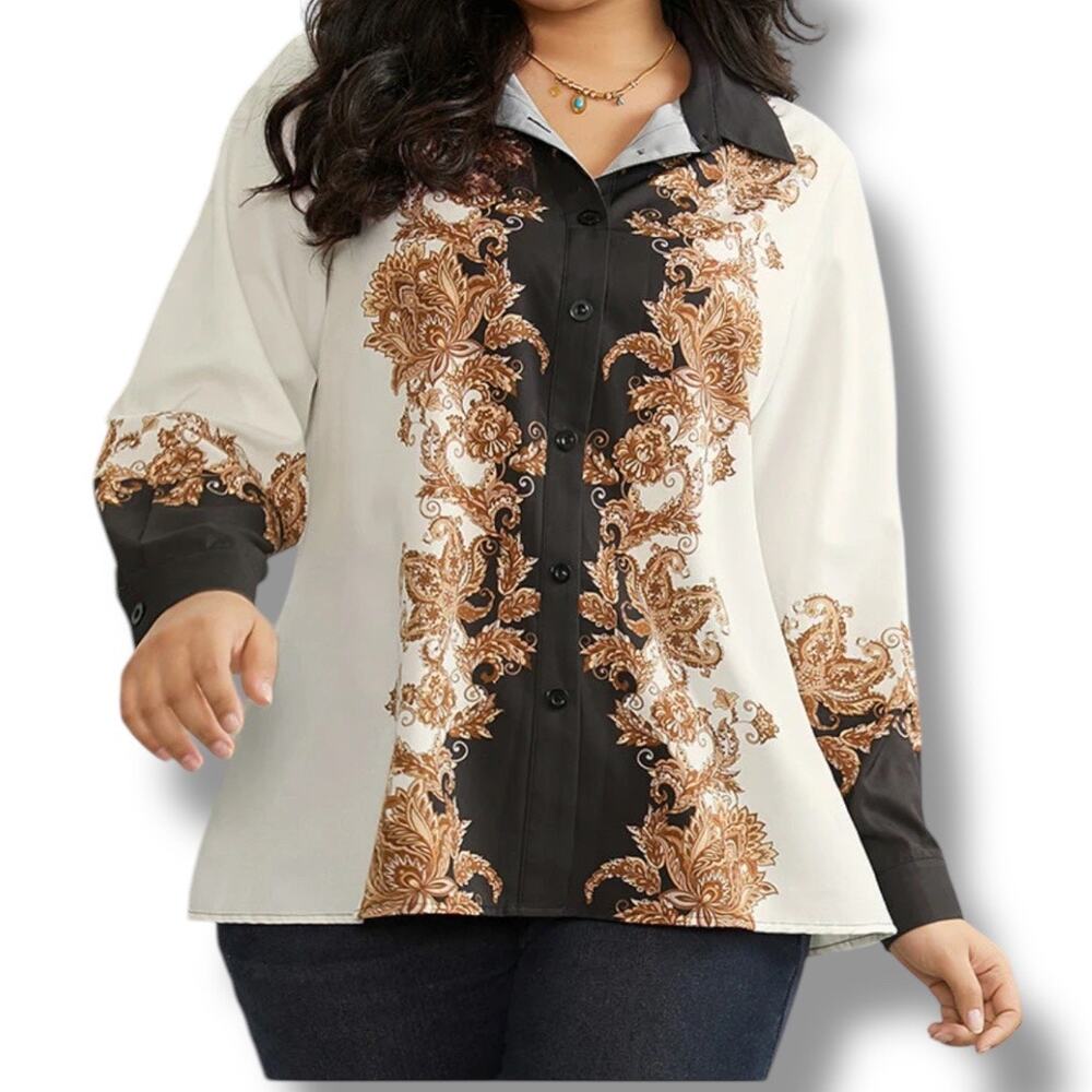 Bloomchic long sleeve graphic floral paisley design blouse NEW